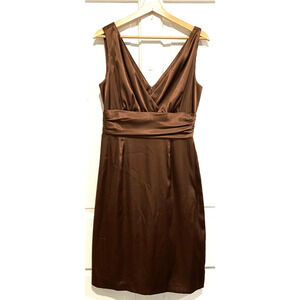 Eliza J New York V-neck Sleeveless Satin Dark Chocolate Brown Dress Size 12